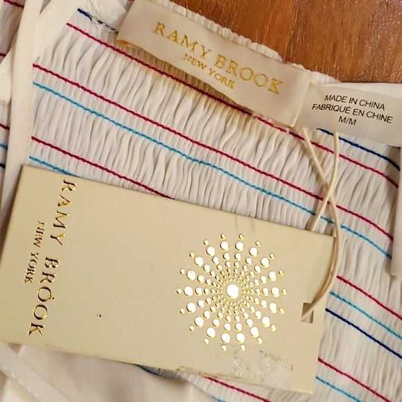 Ramy Brook Coral smocked striped white midi beach  sundress sleeveless Medium - Picture 10 of 10